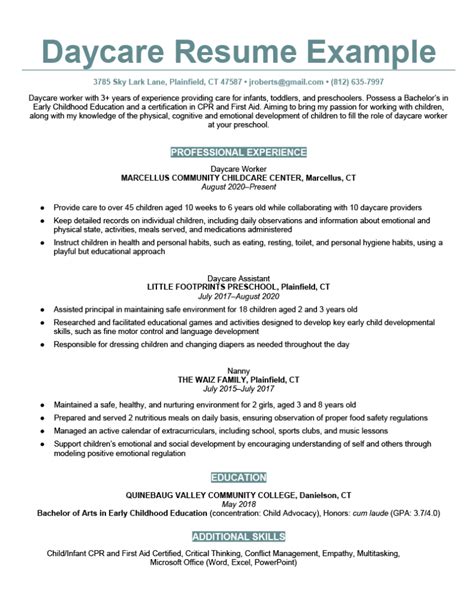 Sample resume for child care assistant